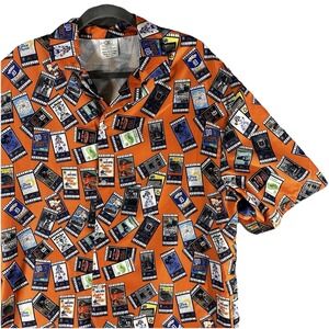 Detroit Tigers AOP Shirt Mens 2XL Orange 1968 World Series Ticket Print Vintage